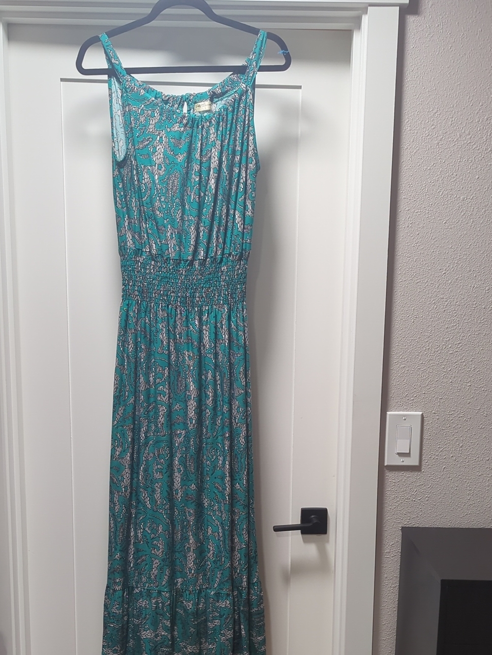 Sleeveless Teal Paisley Maxi Dress with Smocked Waist